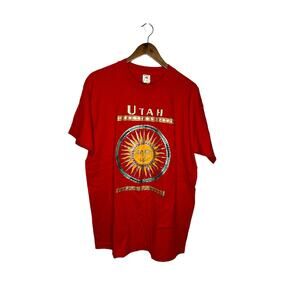 VTG Fruit of the‎ Loom Red Sun sunburst UTAH graphic t-shirt XL usa made single